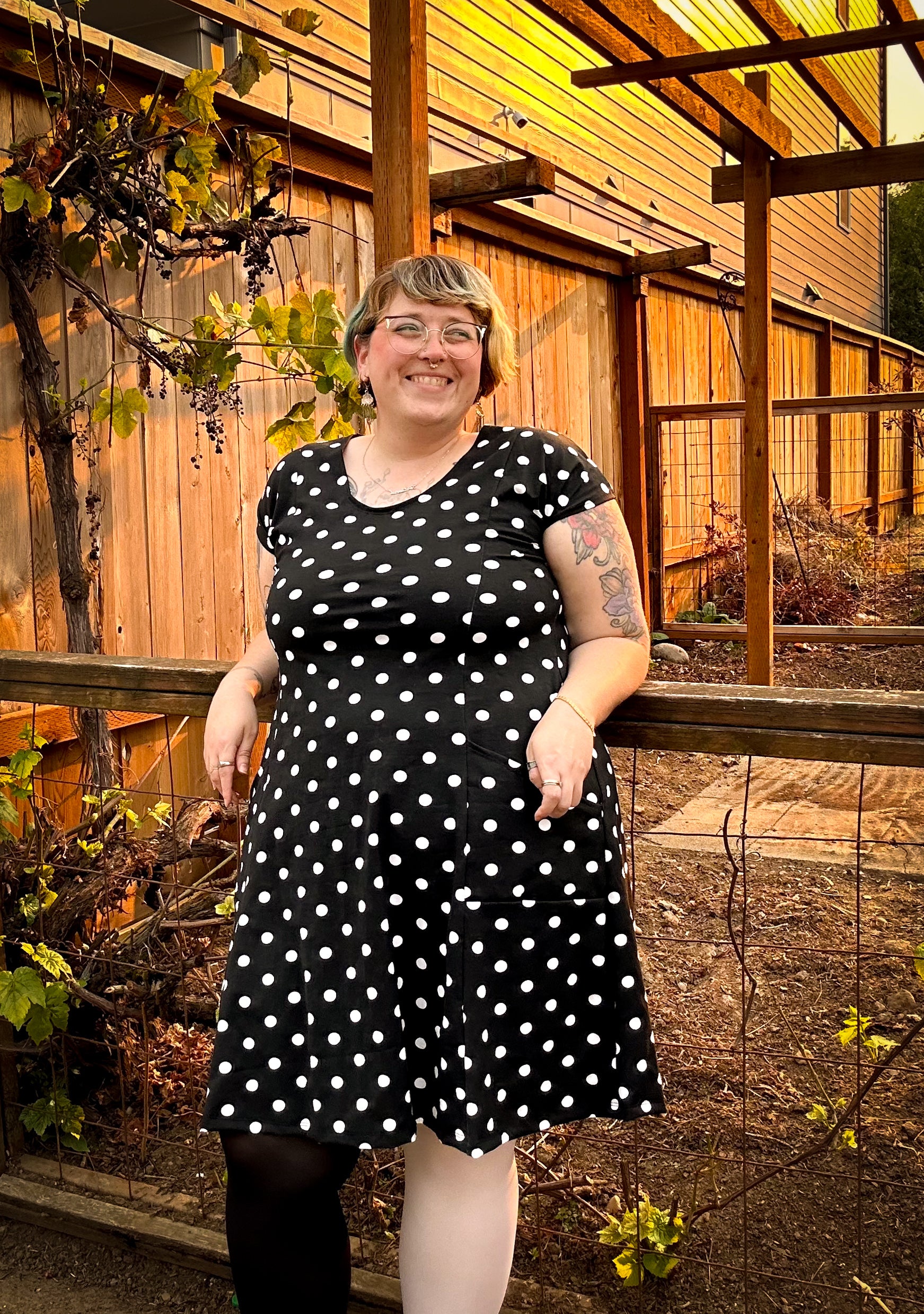 Jessica Dress in B+W Polka Dots- L only