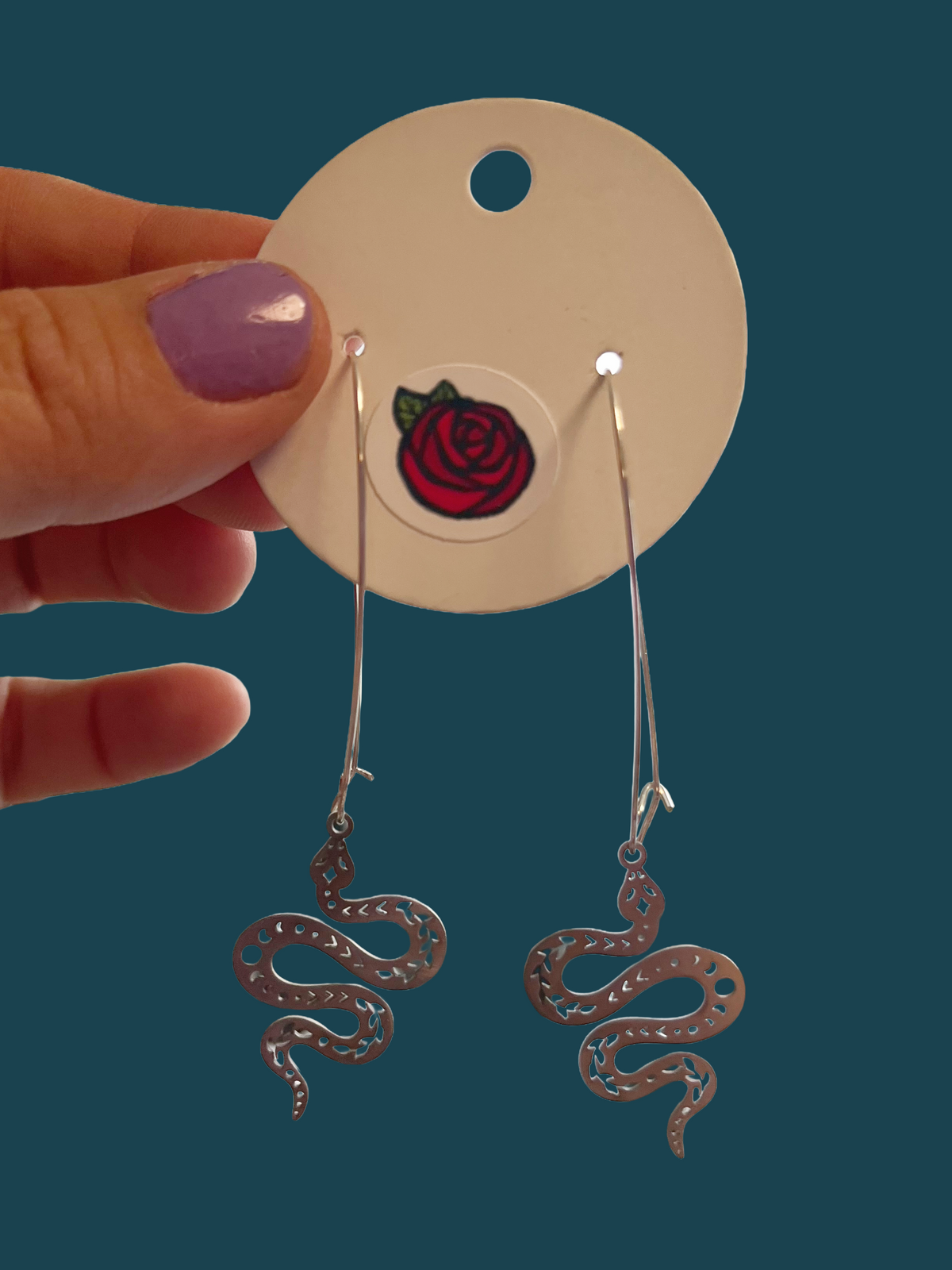 Silver Snake Dangly Earrings
