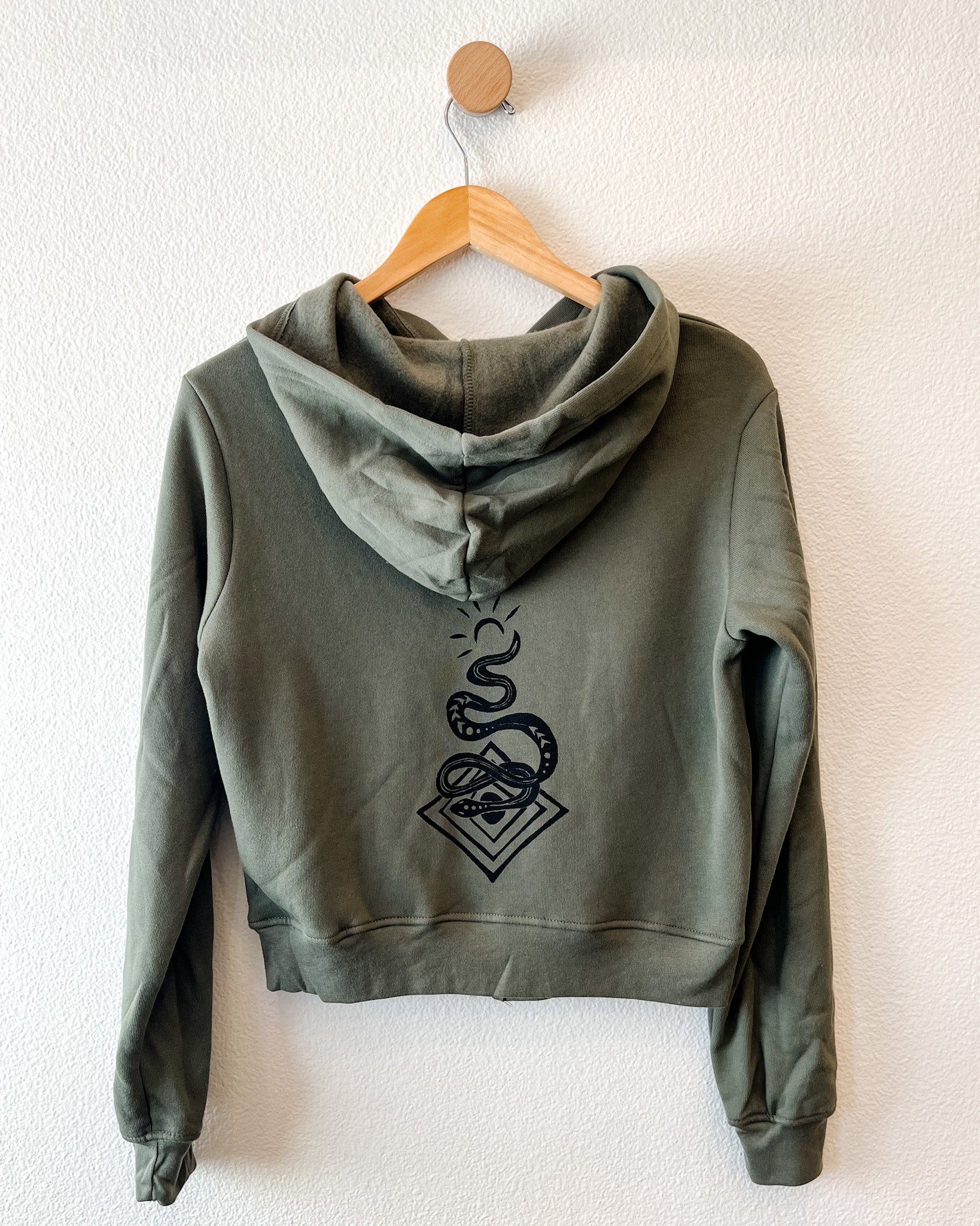 "Guardian Serpent" Cropped Hoodie in Olive Green