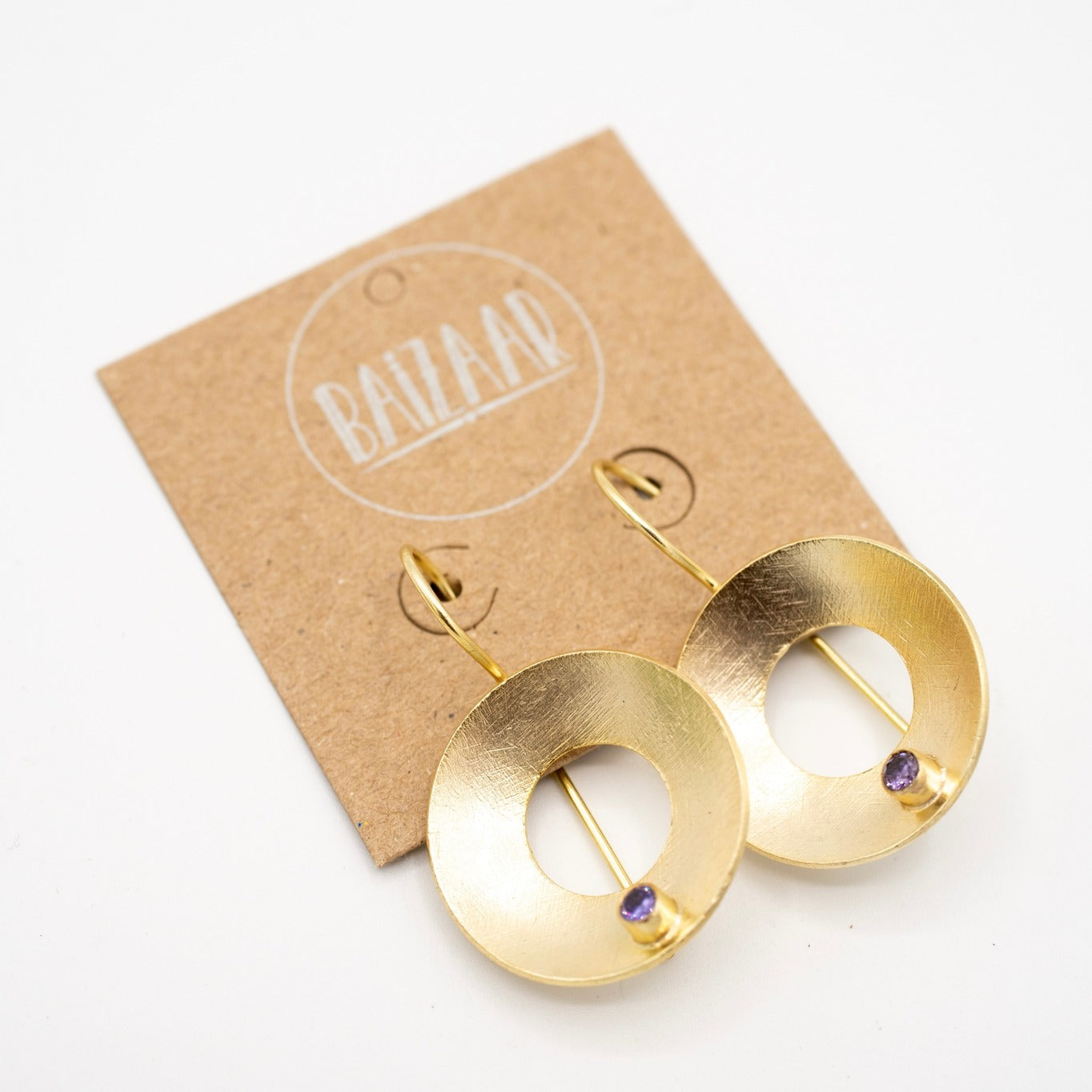 Brass+Amethyst  Earrings