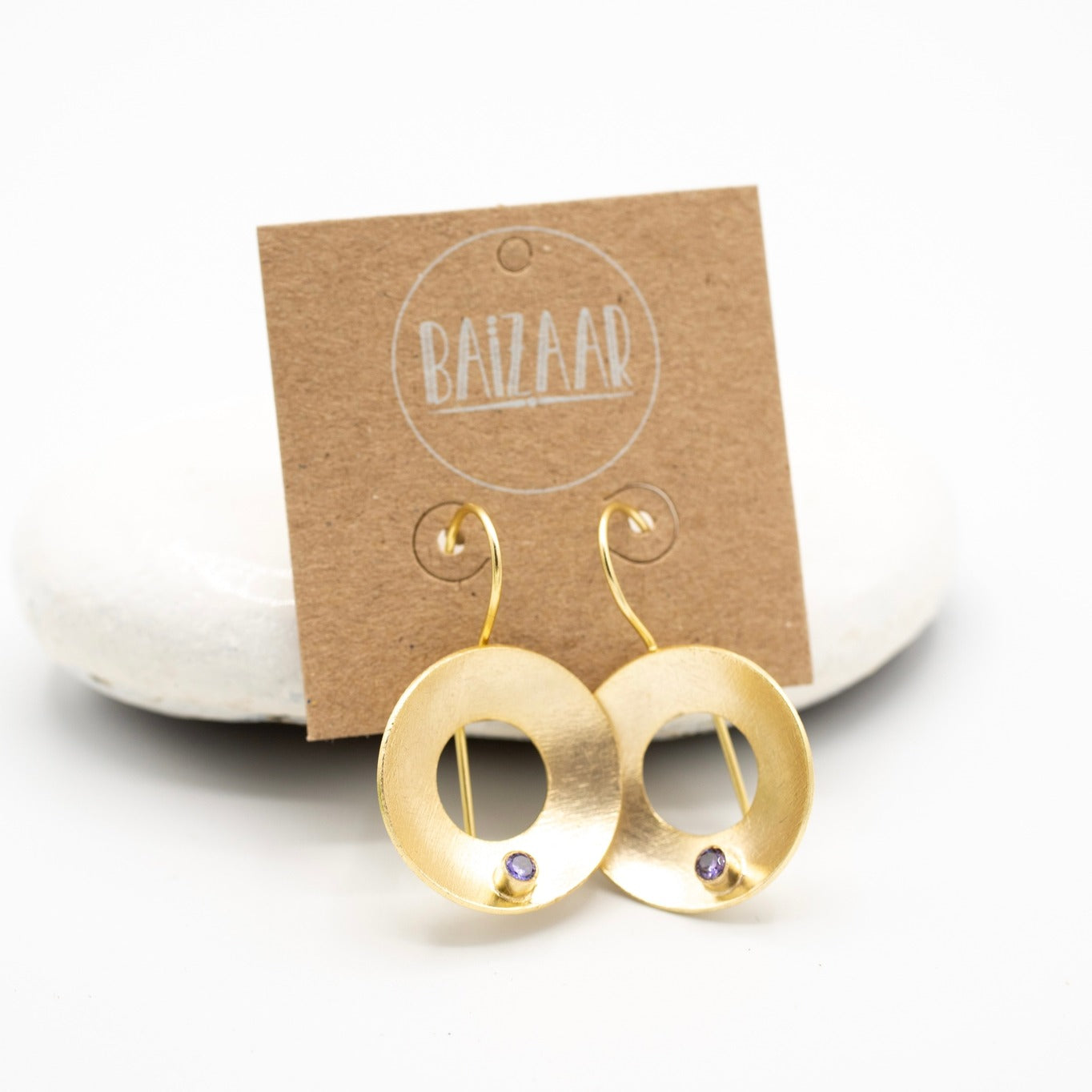 Brass+Amethyst  Earrings