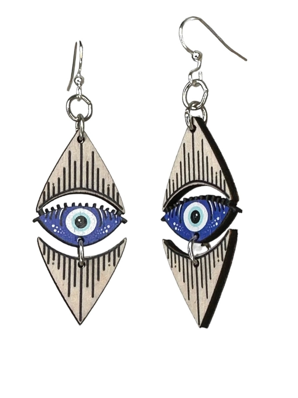 Evil Eye Wood Earrings