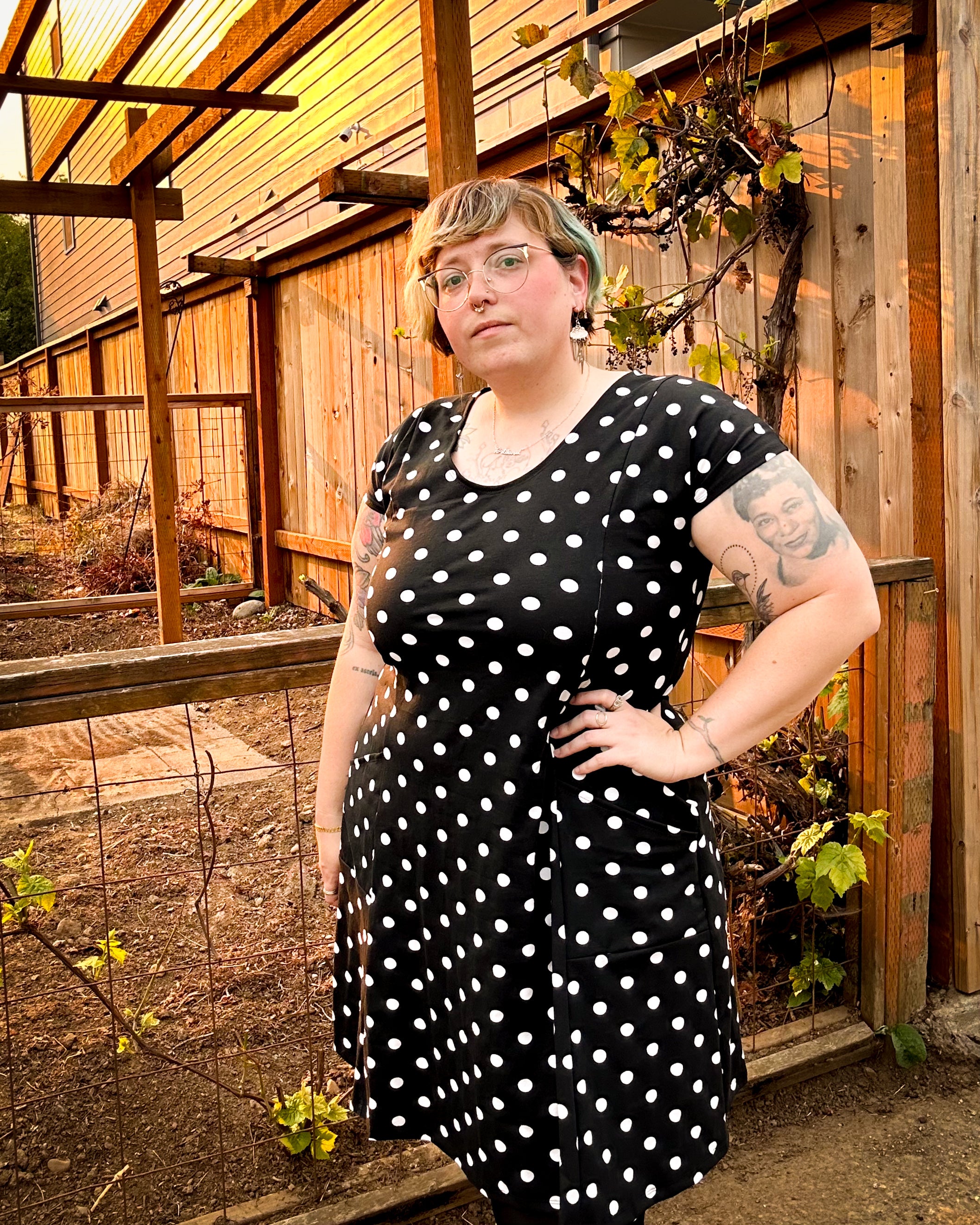 Jessica Dress in B+W Polka Dots- L only