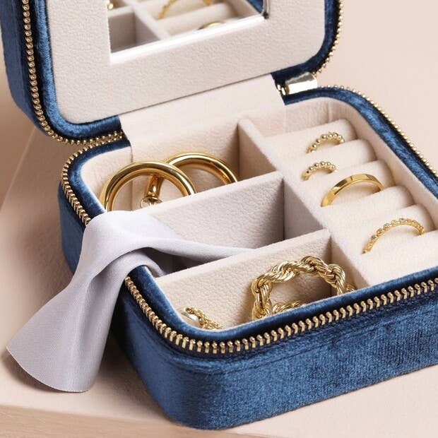Square Velvet Jewelry Organizer in Navy
