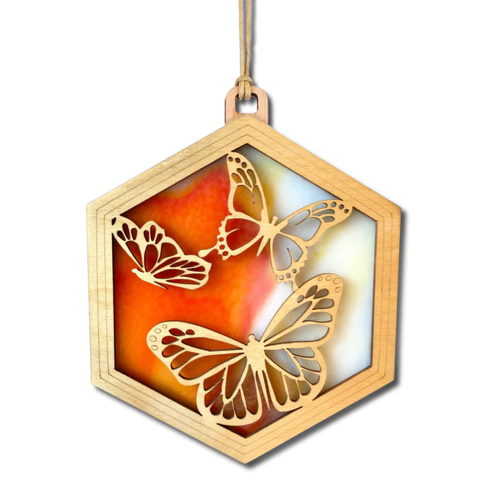 "Butterflies" Suncatcher in Orange Swirl