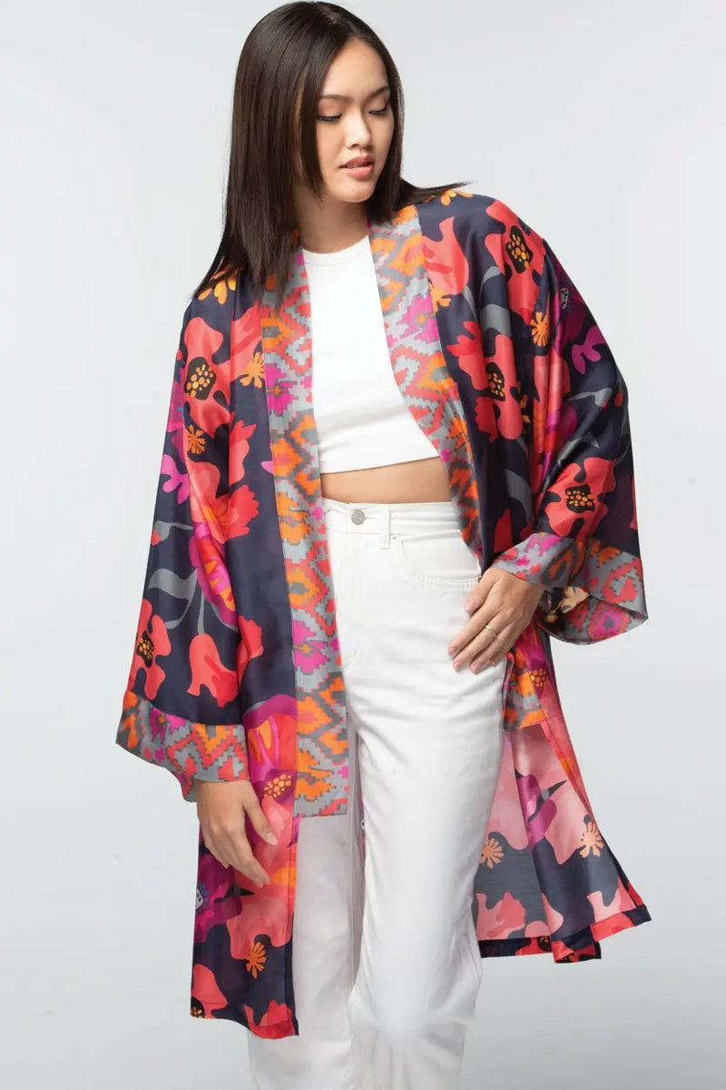 Lightweight Kimono in Cupro Prints