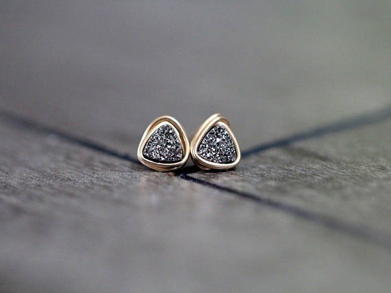 Druzy Mini Triangle Stud Earrings