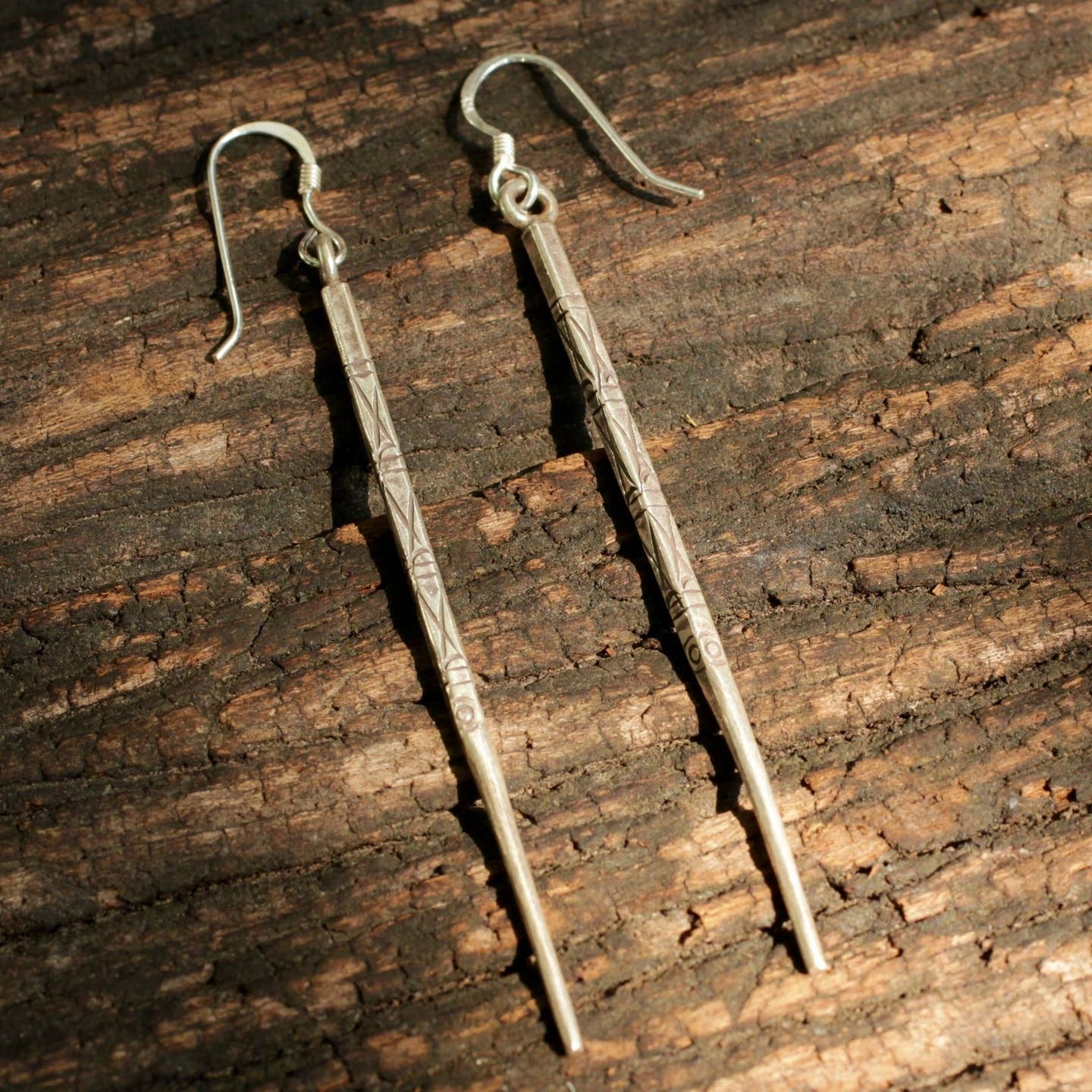 Hill Tribe Sterling Silver Etched Needle Earrings