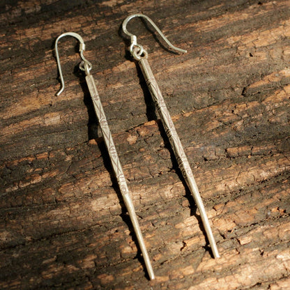 Hill Tribe Sterling Silver Etched Needle Earrings