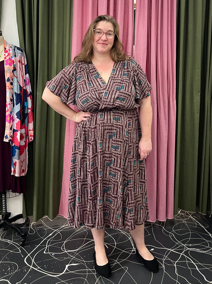 Edith Dress in Cranberry Blocks