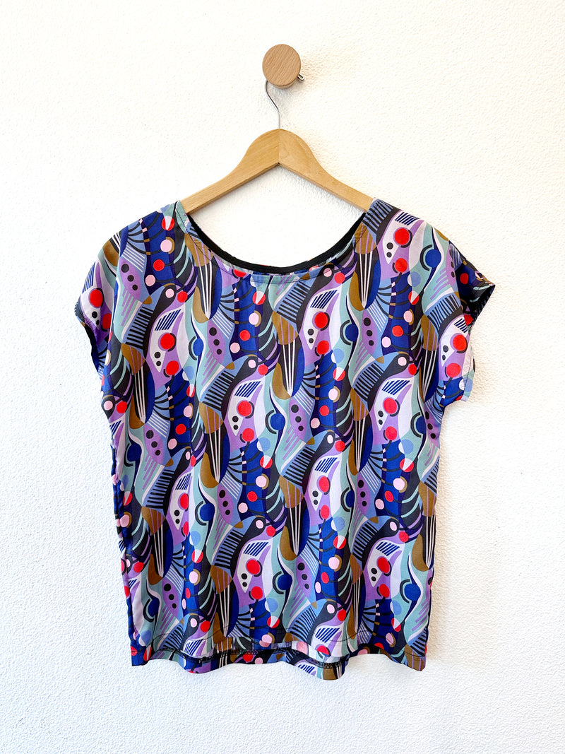 June Blouse in Abstract Purple Print