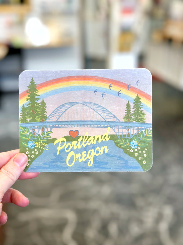 Portland Rainbow Bridge Wood Postcard