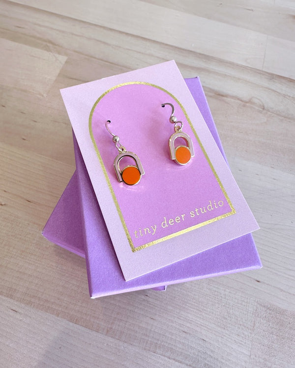 Circle Arch Mini Drop Earrings in Pink and Orange