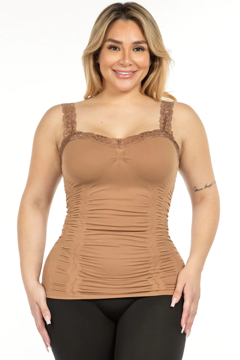 Lace Corset Tank Top in Camel
