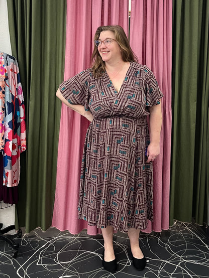 Edith Dress in Cranberry Blocks