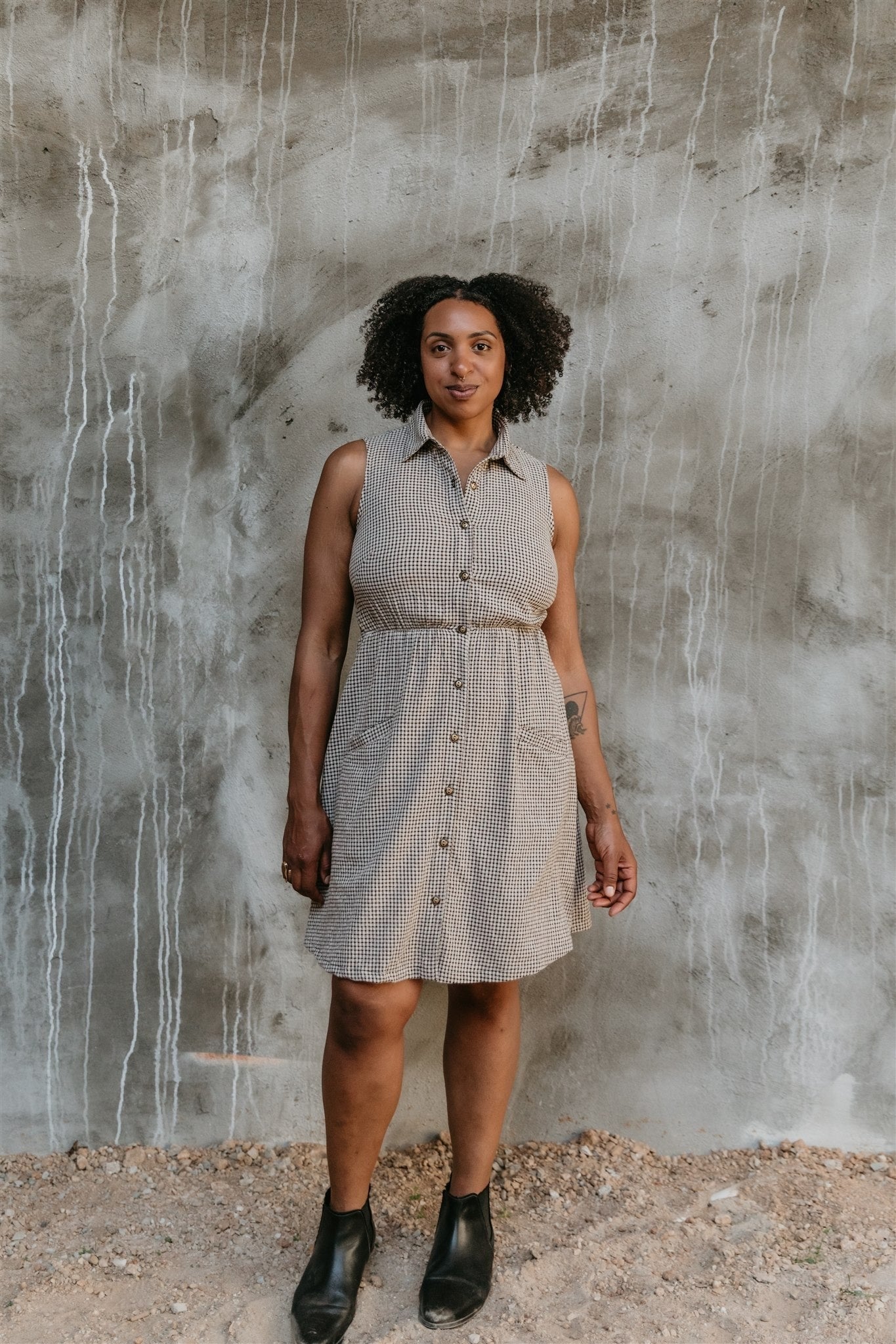 Mona Dress in Black+ Oat Check