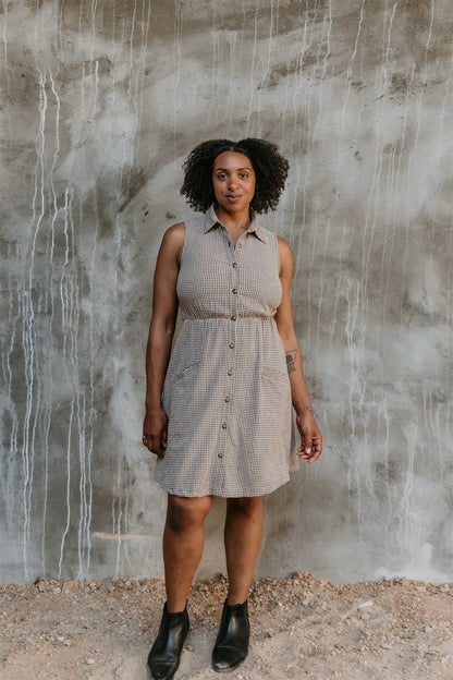 Mona Dress in Black+ Oat Check