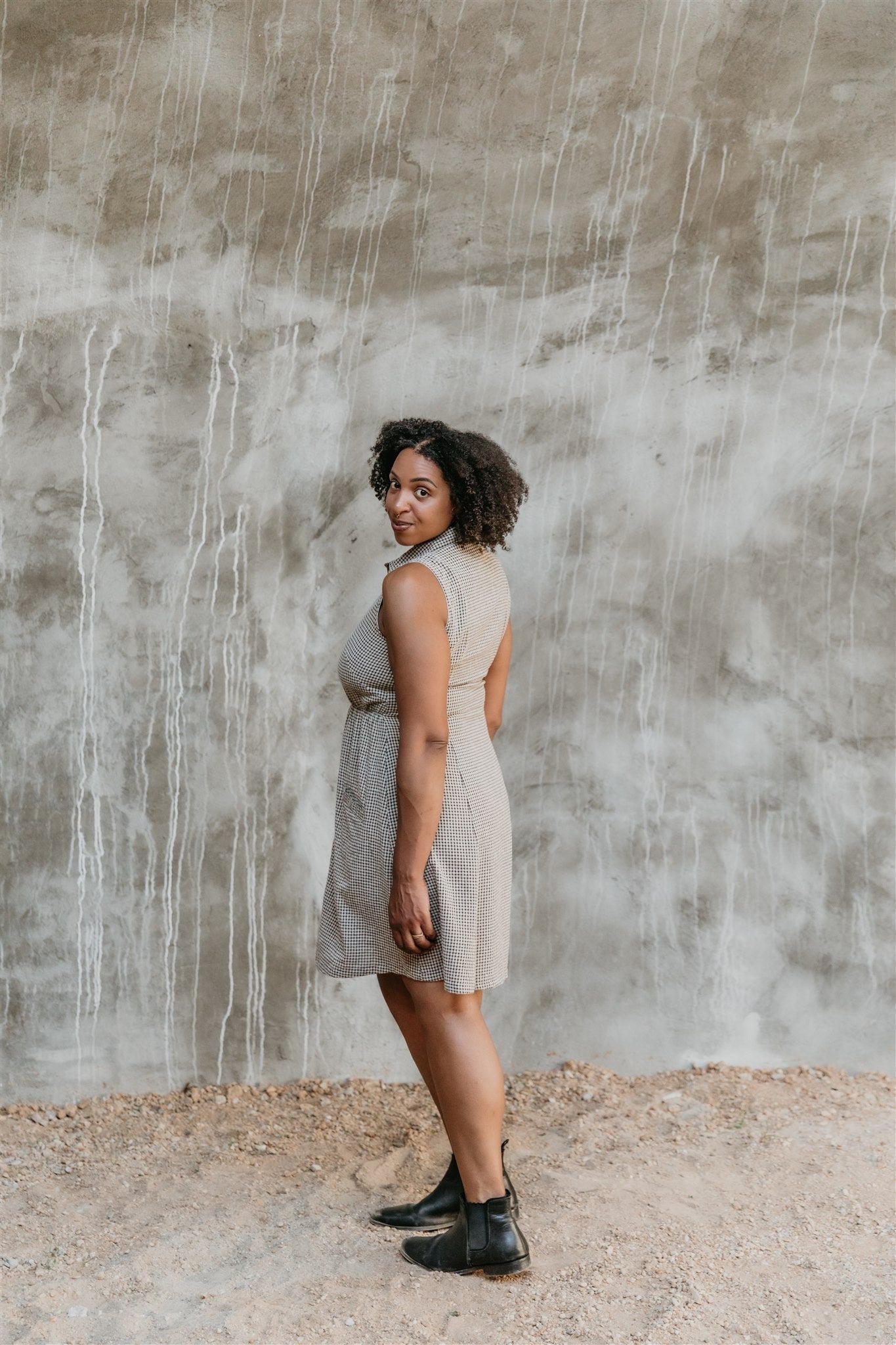 Mona Dress in Black+ Oat Check