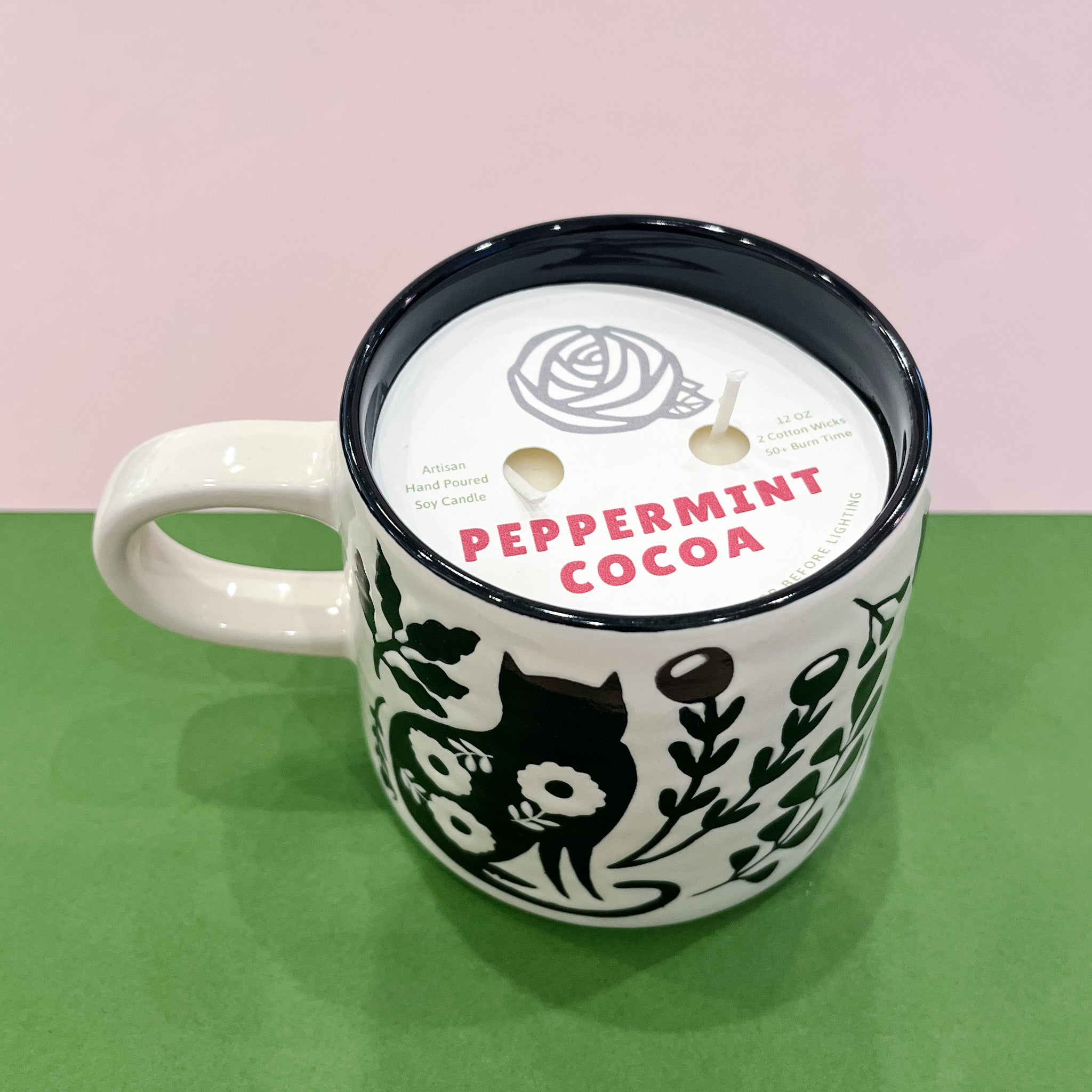 Peppermint Cocoa 12oz Soy Candle in Mug