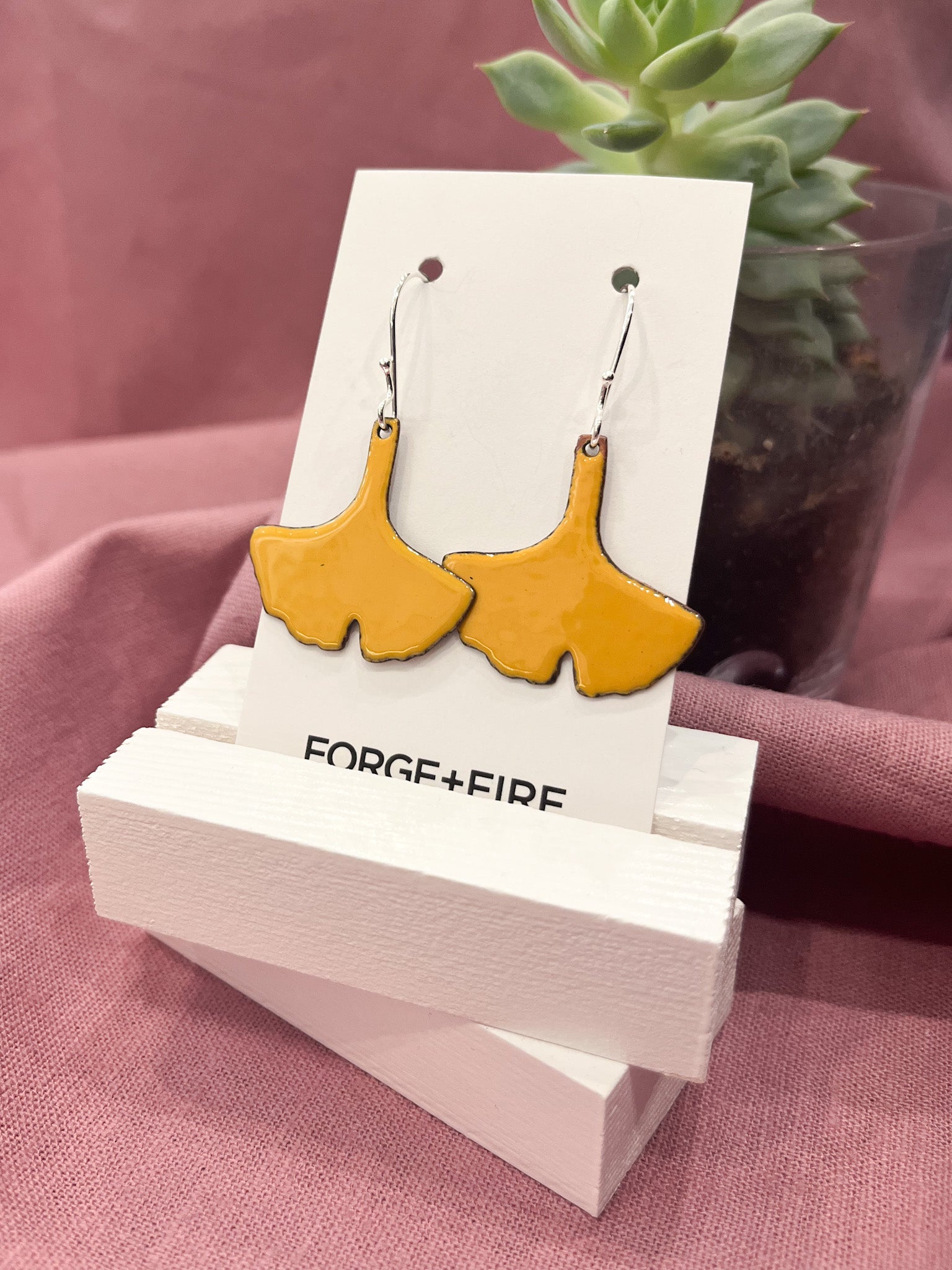 Colorful Ginkgo Enamel Earrings