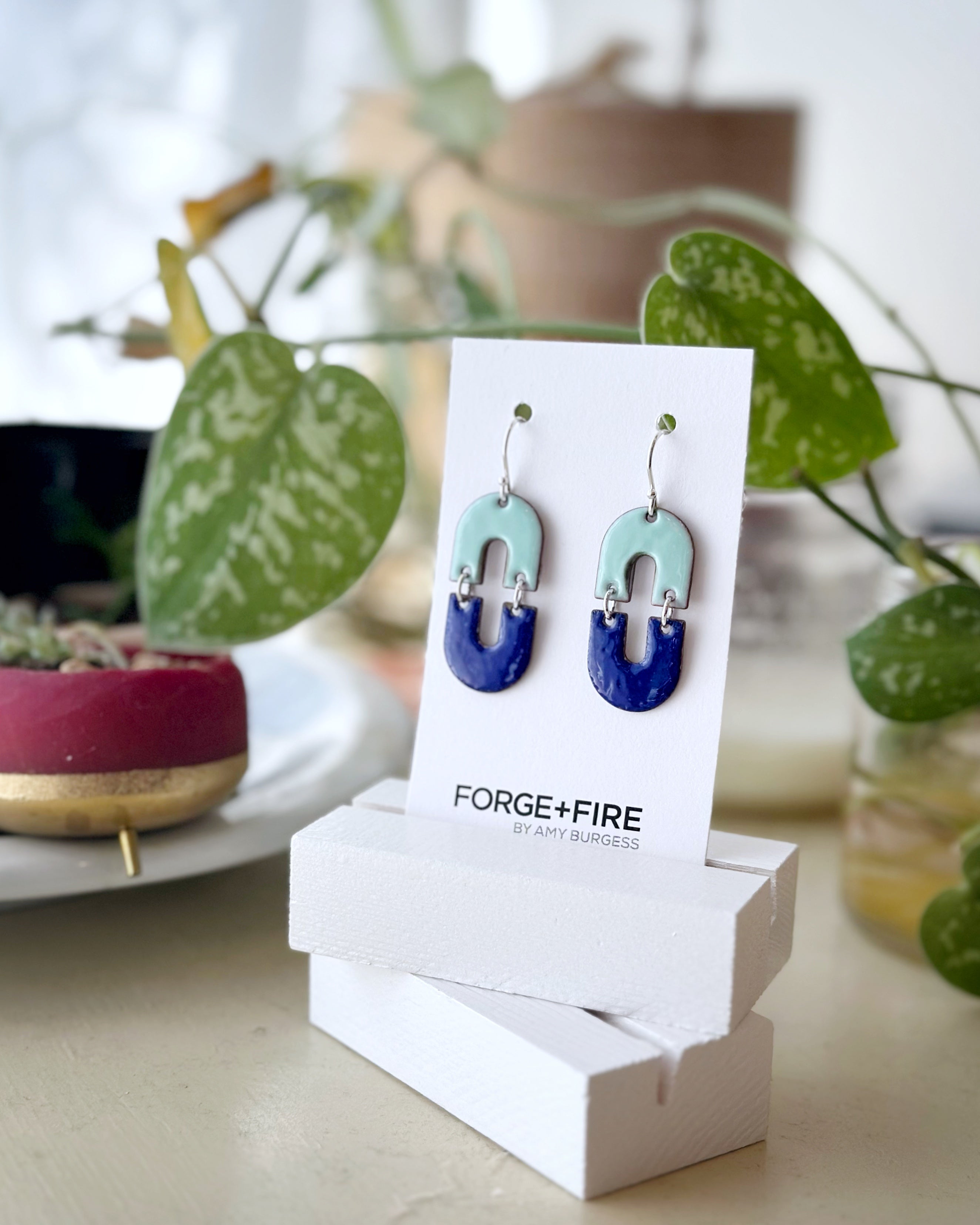 Two-Tone Enamel Link Earrings