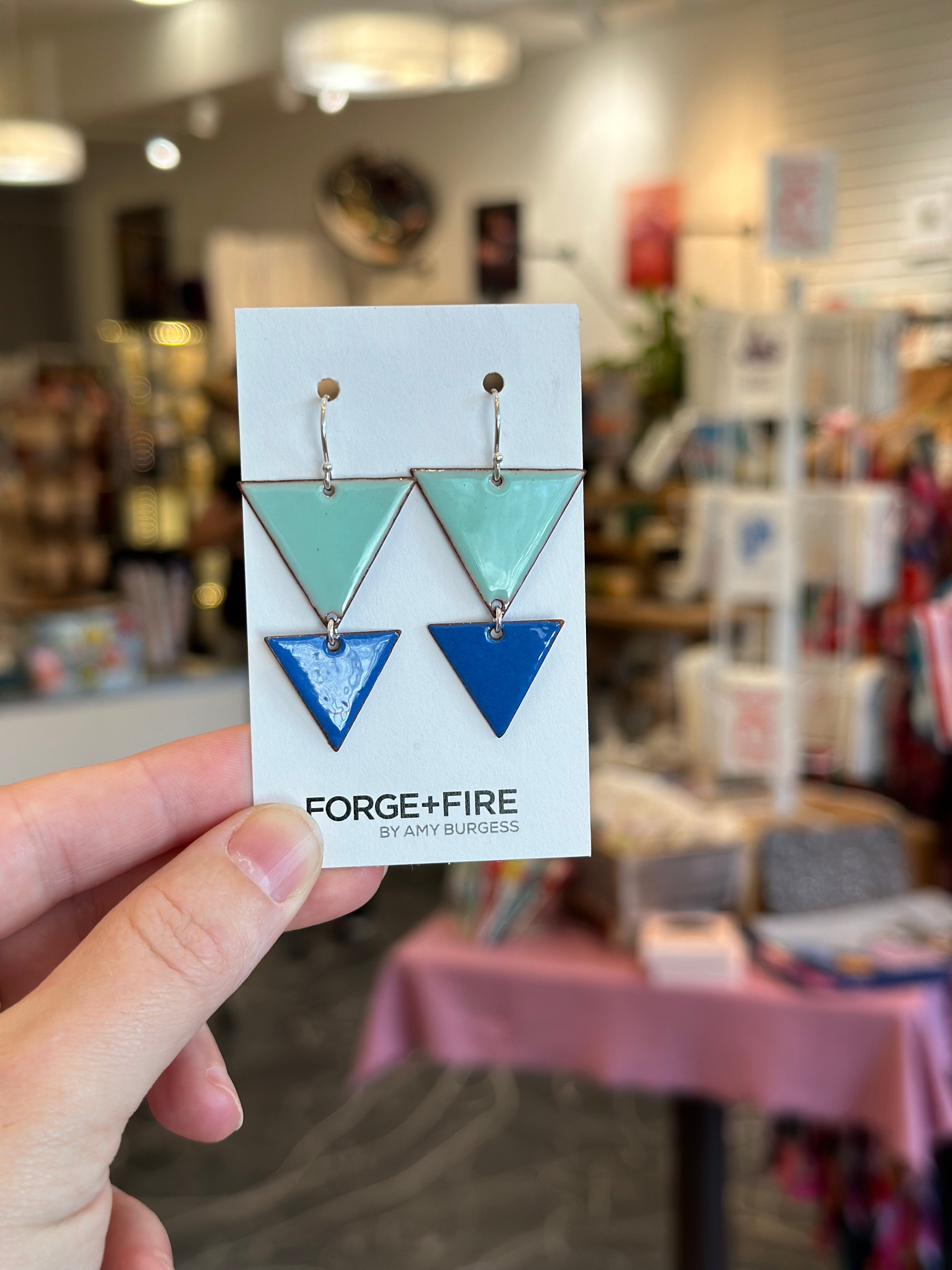 Two-Tone Enamel Triangle Earrings