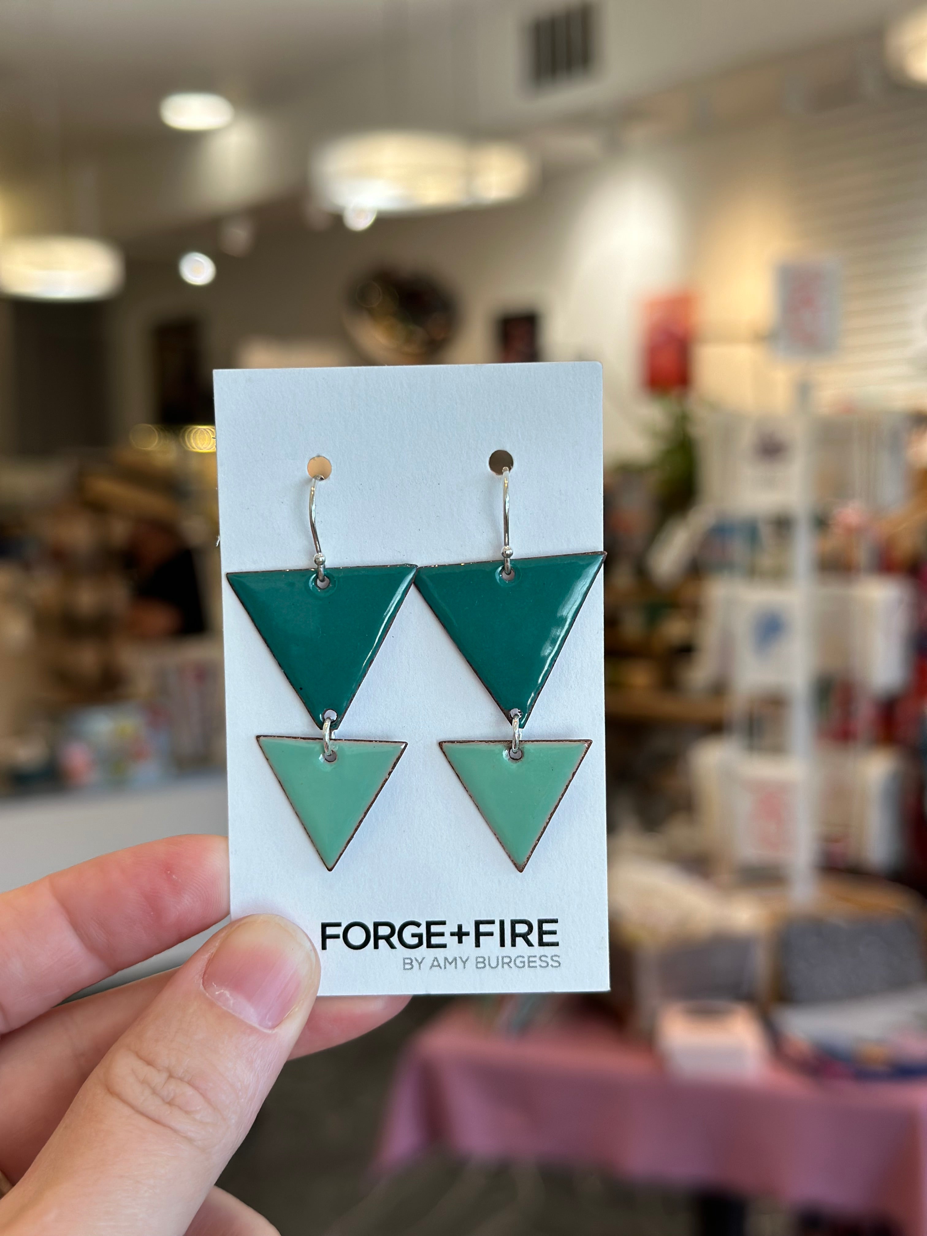 Two-Tone Enamel Triangle Earrings