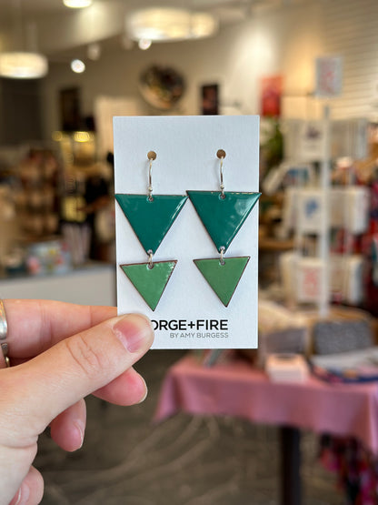 Two-Tone Enamel Triangle Earrings