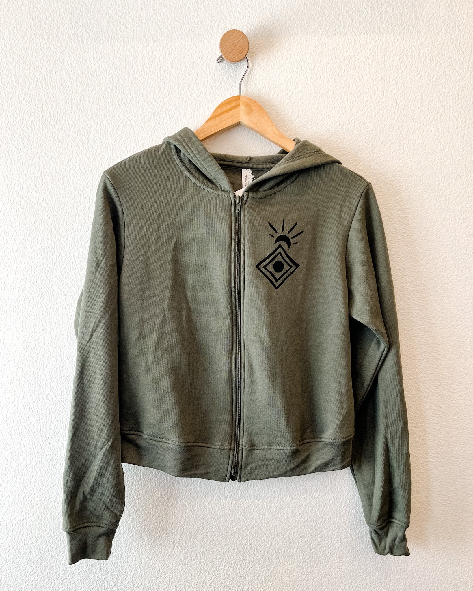 "Guardian Serpent" Cropped Hoodie in Olive Green