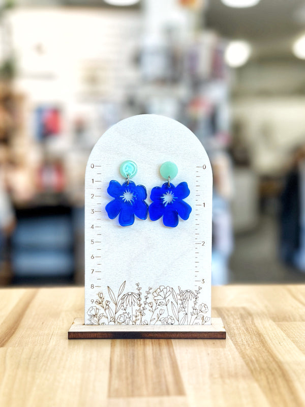 Royal Blue & Mint Floral Dangle Earrings