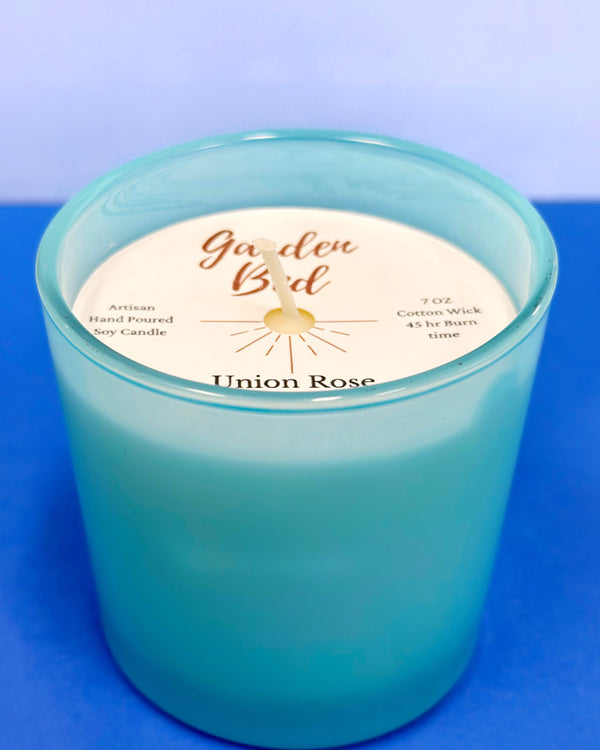 Garden Bed Soy Candle in Sky Blue Jar