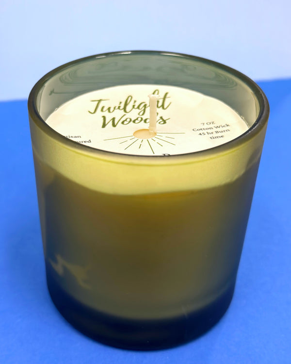 Twilight Woods Candle in Frosted Green Jar