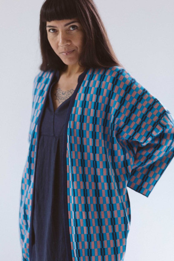 Cocoon Open Cardigan in Soft Checkerboard