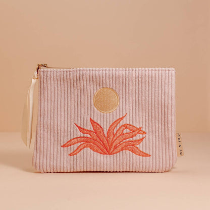 Corduroy + Embroidered Zipper Pouch