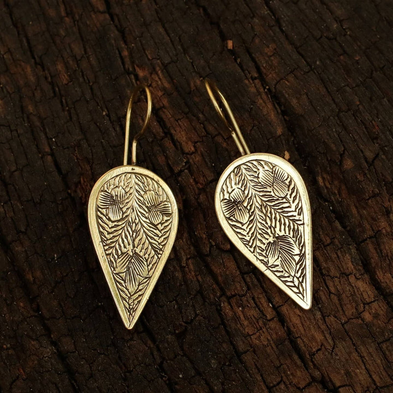 Brass Floral Etched Earrings