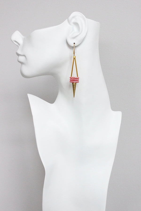 Pink and Brass Geometric Earrings