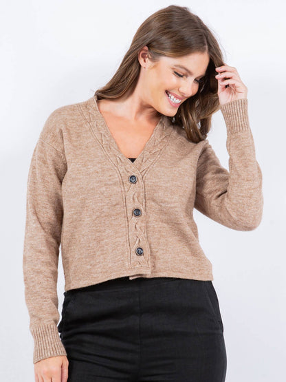 Cable Placket Cropped Cardigan