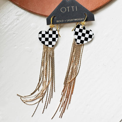 Gold Shimmy Shakin' Fringe Earrings with Hearts