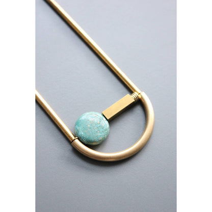 Turquoise + Brass Geometric Long Necklace