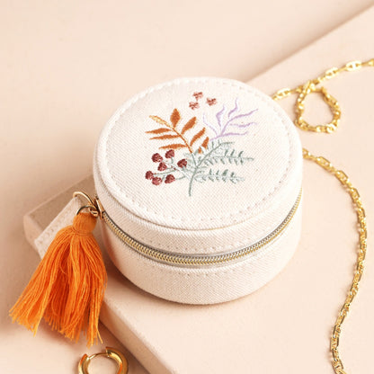 Embroidered Leaves Jewelry Travel Case