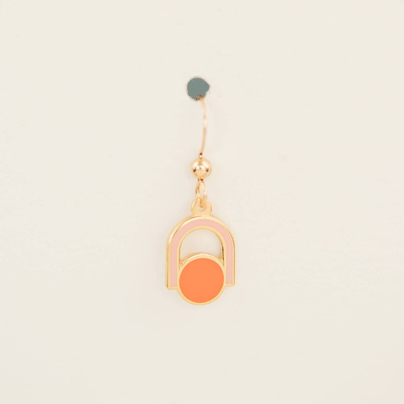 Circle Arch Mini Drop Earrings in Pink and Orange