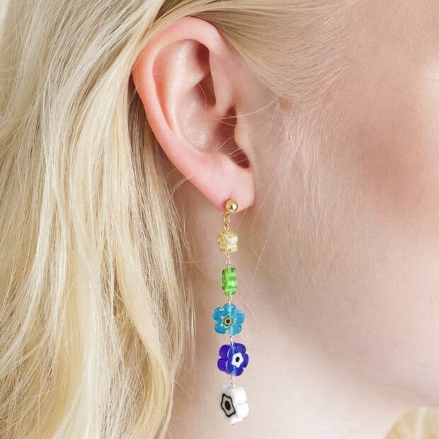 Asymmetrical Millefiori style bead Earrings