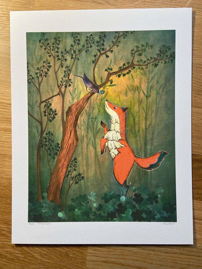 Two Friends (Fox and Bird) Original Art Print