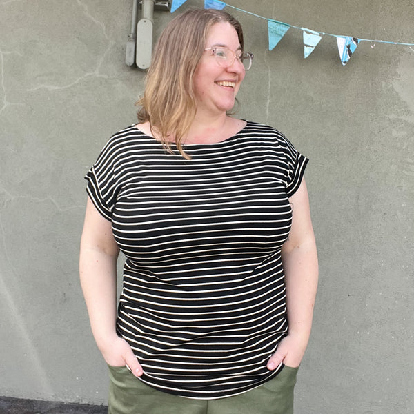 Meegan Top -Black with Off-White Stripes