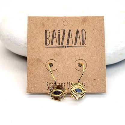 Brass and Iolite Evil Eye Earrings