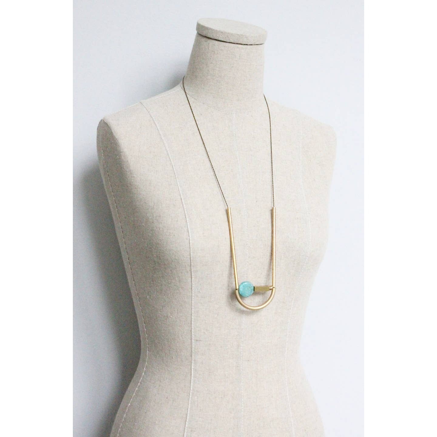 Turquoise + Brass Geometric Long Necklace