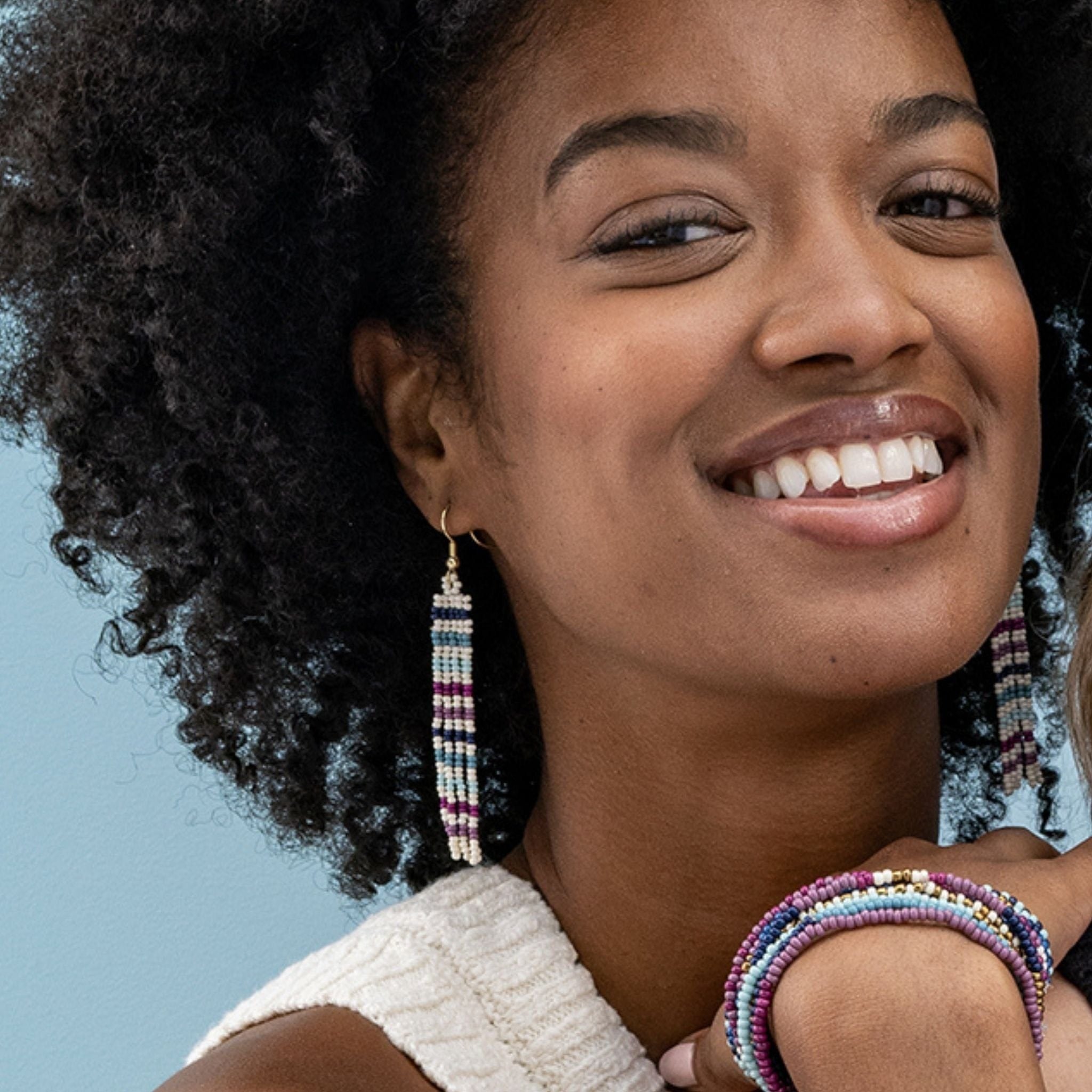 Narrow Beaded Fringe Earrings