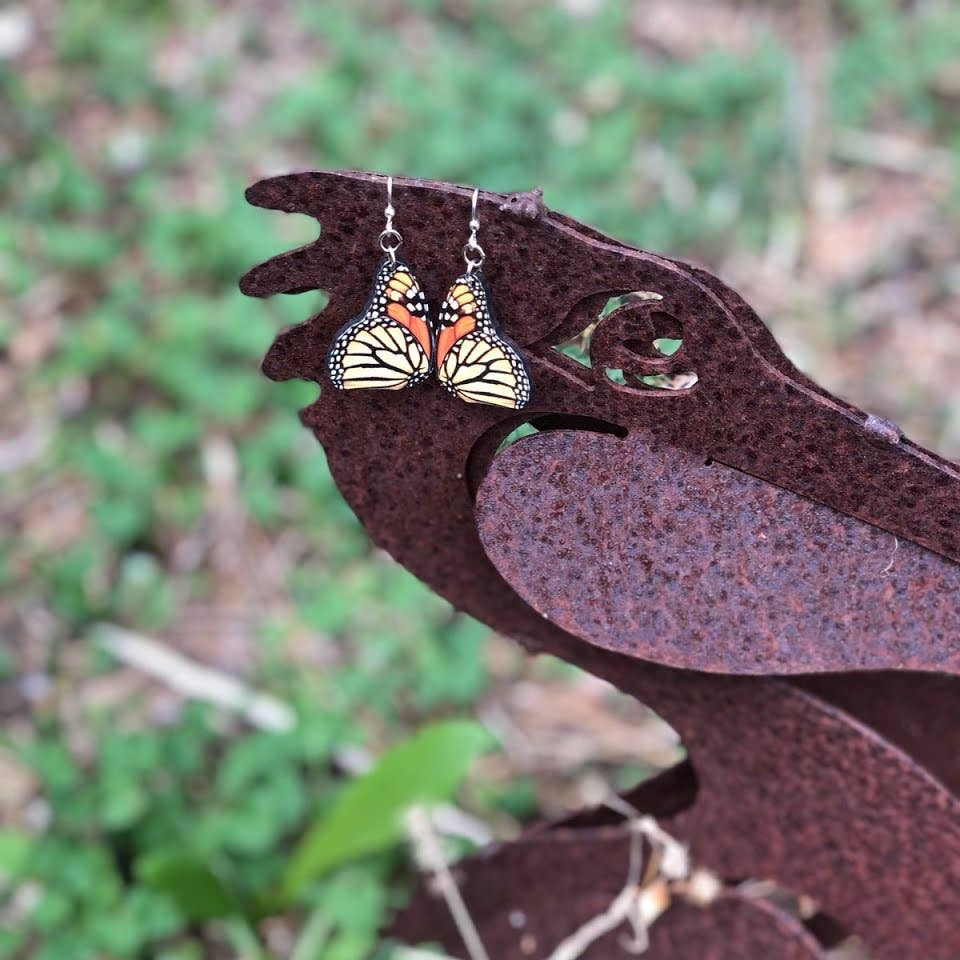 Monarch Butterfly Wood Earrings