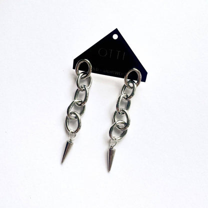 Silver Spike Swing Chain Earrings