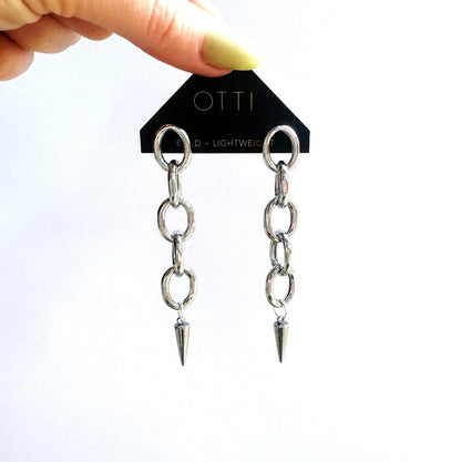 Silver Spike Swing Chain Earrings